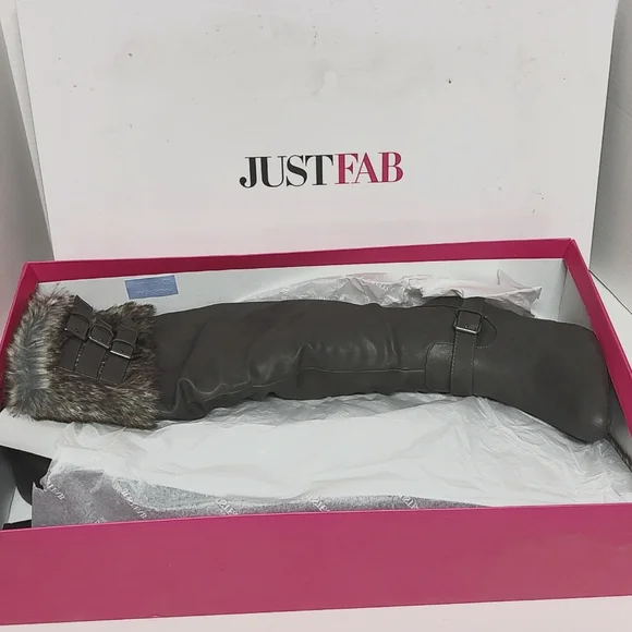 10 Women's Faux Fur Boots Grey Gray - Picture 5 of 6